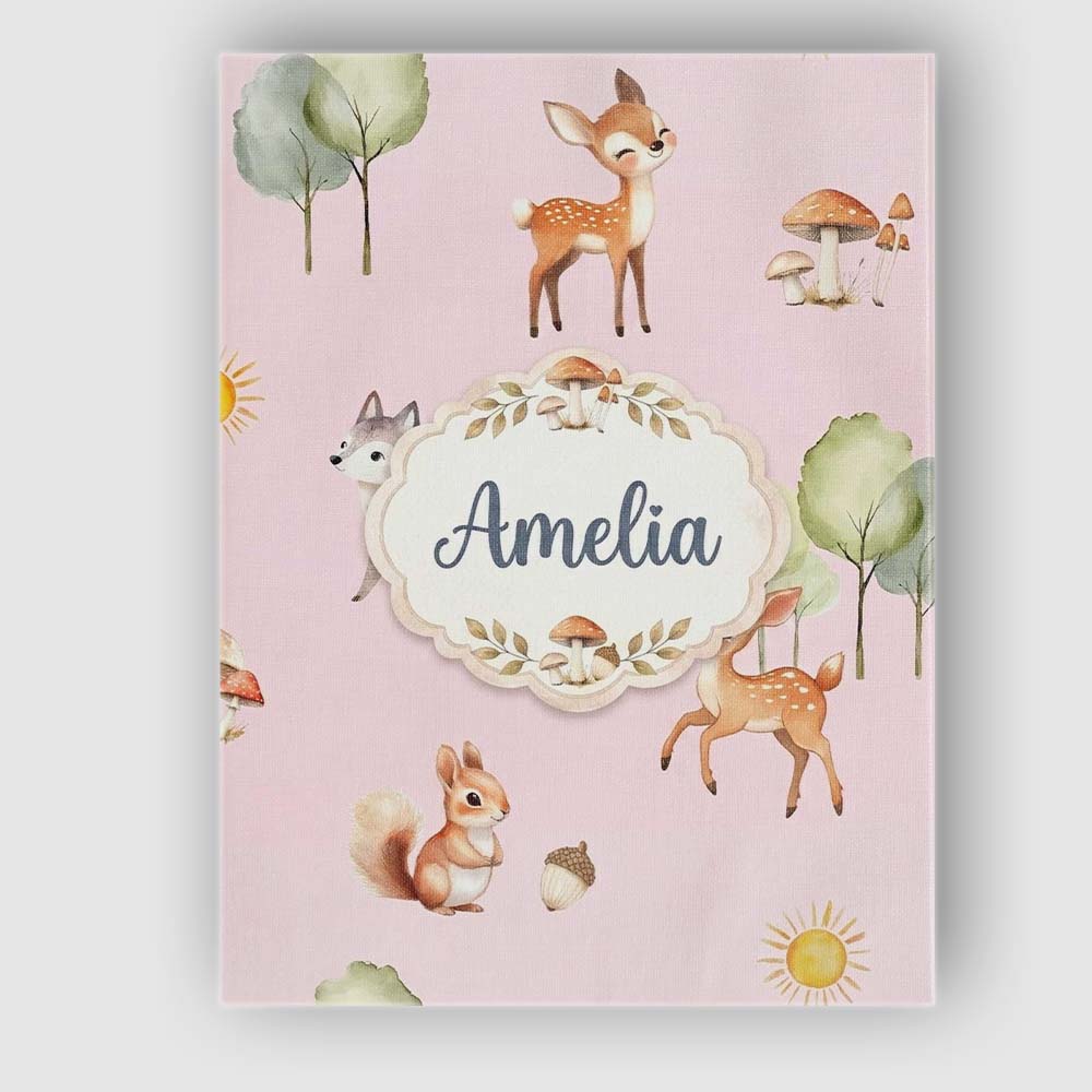 Personalised Name Woodland Deer Fox Squirrel Custom Bespoke  Contemporary Display Canvas Wall Art Print Decor Picture Ready to Hang