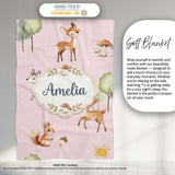 Woodland Deer Fox Squirrel Trees Mushrooms Sun Soft Pink Seamless  Personalised Custom Name Super Soft Fleece Blanket Bed Sofa Throw