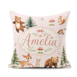 Custom Name Bear Bunny Squirrel Trees Mushrooms Butterfly Blush Square Filled Cushion Throw Pillow Sofa Bed Home Decor Zip Washable UK Made