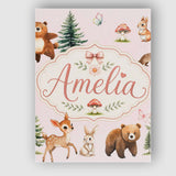 Personalised Name Bear Bunny Squirrel Trees Custom  Bespoke Interior Contemporary Canvas Wall Art Print Decor Picture Ready to Hang