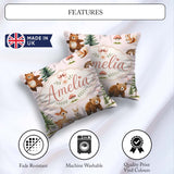 Custom Name Bear Bunny Squirrel Trees Mushrooms Butterfly Blush Square Filled Cushion Throw Pillow Sofa Bed Home Decor Zip Washable UK Made