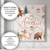 Personalised Name Bear Bunny Squirrel Trees Custom  Bespoke Interior Contemporary Canvas Wall Art Print Decor Picture Ready to Hang