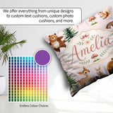 Custom Name Bear Bunny Squirrel Trees Mushrooms Butterfly Blush Square Filled Cushion Throw Pillow Sofa Bed Home Decor Zip Washable UK Made