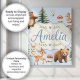 Personalised Name Bear Bunny Squirrel Trees Custom  Bespoke Interior Contemporary Canvas Wall Art Print Decor Picture Ready to Hang