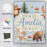 Personalised Name Bear Bunny Squirrel Trees Custom  Bespoke Interior Contemporary Canvas Wall Art Print Decor Picture Ready to Hang