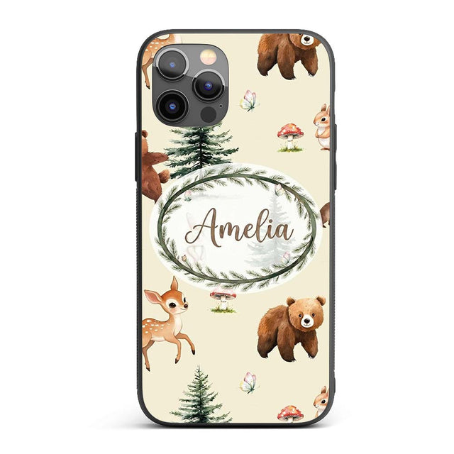 Bear Bunny Squirrel Trees Mushrooms Butterfly Custom Name Protective Phone Case Mobile Cover Durable Everyday Smartphone Shock Resistant