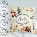 Custom Name Bear Bunny Squirrel Trees Mushrooms Butterfly Cream Square Filled Cushion Throw Pillow Sofa Bed Home Decor Zip Washable UK Made