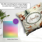 Custom Name Bear Bunny Squirrel Trees Mushrooms Butterfly Cream Square Filled Cushion Throw Pillow Sofa Bed Home Decor Zip Washable UK Made