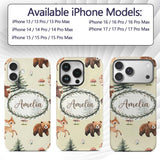 Bear Bunny Squirrel Trees Mushrooms Butterfly Custom Name Protective Phone Case Mobile Cover Durable Everyday Smartphone Shock Resistant
