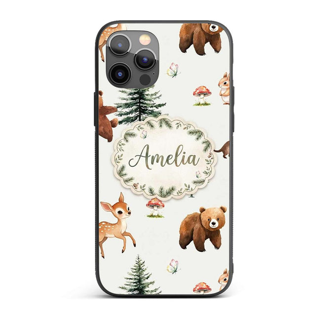 Bear Bunny Squirrel Trees Mushrooms Butterfly Custom Name Protective Phone Case Mobile Cover Durable Everyday Smartphone Shock Resistant