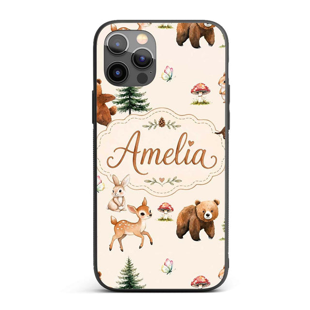 Bear Bunny Squirrel Trees Mushrooms Butterfly Custom Name Protective Phone Case Mobile Cover Durable Everyday Smartphone Shock Resistant
