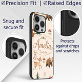 Bear Bunny Squirrel Trees Mushrooms Butterfly Custom Name Protective Phone Case Mobile Cover Durable Everyday Smartphone Shock Resistant