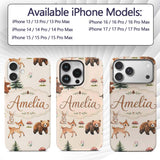 Bear Bunny Squirrel Trees Mushrooms Butterfly Custom Name Protective Phone Case Mobile Cover Durable Everyday Smartphone Shock Resistant