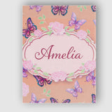 Personalised Name Pink Purple Butterfly Floral Peach Background Custom  Statement Canvas Wall Art Print Decor Picture Ready to Hang