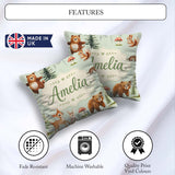 Custom Name Bear Squirrel Mushrooms Butterfly Soft Sage Seamless Square Filled Cushion Throw Pillow Sofa Bed Home Decor Zip Washable UK Made