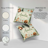 Custom Name Bear Squirrel Mushrooms Butterfly Soft Sage Seamless Square Filled Cushion Throw Pillow Sofa Bed Home Decor Zip Washable UK Made