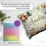 Custom Name Bear Squirrel Mushrooms Butterfly Soft Sage Seamless Square Filled Cushion Throw Pillow Sofa Bed Home Decor Zip Washable UK Made