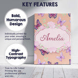 Personalised Name Pink Purple Butterfly Floral Peach Background Custom  Statement Canvas Wall Art Print Decor Picture Ready to Hang