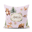 Custom Name Bear Bunny Deer Trees Mushrooms Butterfly Soft Lilac Square Filled Cushion Throw Pillow Sofa Bed Home Decor Zip Washable UK Made