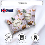 Custom Name Bear Bunny Deer Trees Mushrooms Butterfly Soft Lilac Square Filled Cushion Throw Pillow Sofa Bed Home Decor Zip Washable UK Made