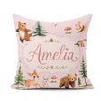 Custom Name Bear Bunny Deer Trees Mushrooms Butterfly Soft Pink Square Filled Cushion Throw Pillow Sofa Bed Home Decor Zip Washable UK Made