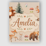 Personalised Name Bear Bunny Deer Squirrel Custom  Unique Gift Idea Elegant Feature Canvas Wall Art Print Decor Picture Ready to Hang