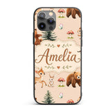 Bear Bunny Deer Squirrel Trees Printed Design Custom Name Protective Phone Case Mobile Cover Durable Everyday Smartphone Shock Resistant
