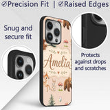 Bear Bunny Deer Squirrel Trees Printed Design Custom Name Protective Phone Case Mobile Cover Durable Everyday Smartphone Shock Resistant