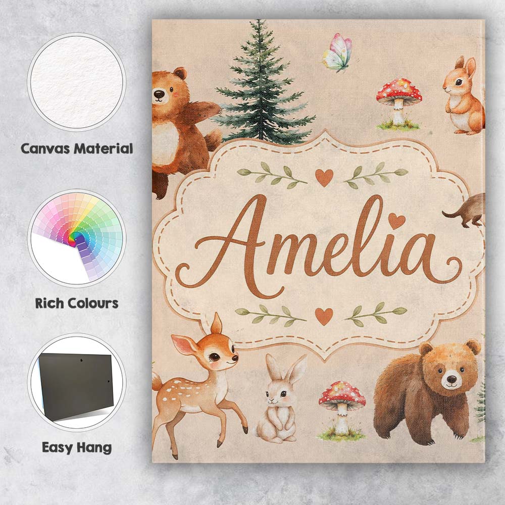 Personalised Name Bear Bunny Deer Squirrel Custom  Unique Gift Idea Elegant Feature Canvas Wall Art Print Decor Picture Ready to Hang