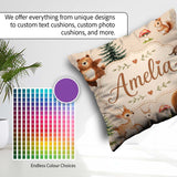 Custom Name Bear Bunny Deer Trees Mushrooms Butterfly Soft Beige Square Filled Cushion Throw Pillow Sofa Bed Home Decor Zip Washable UK Made