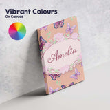 Personalised Name Pink Purple Butterfly Floral Peach Background Custom  Statement Canvas Wall Art Print Decor Picture Ready to Hang