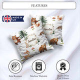 Custom Name Bear Bunny Deer Trees Mushrooms Butterfly Soft Grey Square Filled Cushion Throw Pillow Sofa Bed Home Decor Zip Washable UK Made