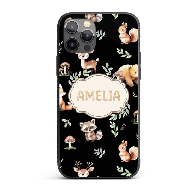 Woodland Deer Bear Fox Owl Raccoon Printed Design Custom Name Protective Phone Case Mobile Cover Durable Everyday Smartphone Shock Resistant