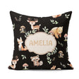 Custom Name Woodland Deer Fox Owl Raccoon Leaves Mushrooms Black Square Filled Cushion Throw Pillow Sofa Bed Home Decor Zip Washable UK Made