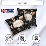 Custom Name Woodland Deer Fox Owl Raccoon Leaves Mushrooms Black Square Filled Cushion Throw Pillow Sofa Bed Home Decor Zip Washable UK Made
