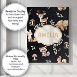 Personalised Name Woodland Deer Bear Fox Custom  Unique Gift Idea Elegant Feature Canvas Wall Art Print Decor Picture Ready to Hang