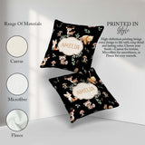 Custom Name Woodland Deer Fox Owl Raccoon Leaves Mushrooms Black Square Filled Cushion Throw Pillow Sofa Bed Home Decor Zip Washable UK Made