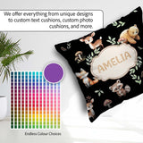 Custom Name Woodland Deer Fox Owl Raccoon Leaves Mushrooms Black Square Filled Cushion Throw Pillow Sofa Bed Home Decor Zip Washable UK Made