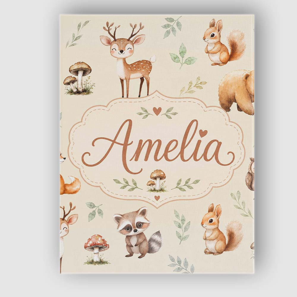 Personalised Name Woodland Deer Bear Fox Custom  Unique Gift Idea Elegant Feature Canvas Wall Art Print Decor Picture Ready to Hang
