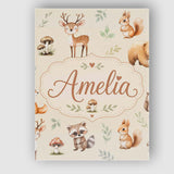 Personalised Name Woodland Deer Bear Fox Custom  Unique Gift Idea Elegant Feature Canvas Wall Art Print Decor Picture Ready to Hang