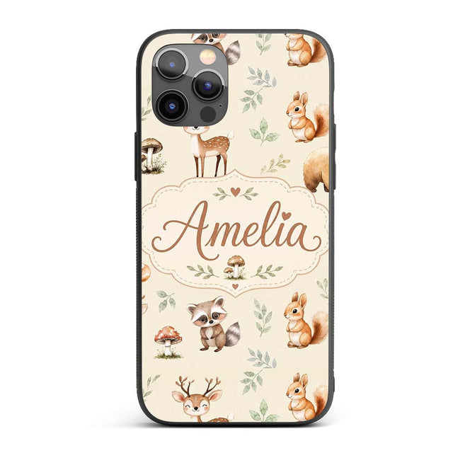 Woodland Deer Bear Fox Owl Raccoon Printed Design Custom Name Protective Phone Case Mobile Cover Durable Everyday Smartphone Shock Resistant