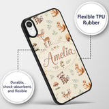 Woodland Deer Bear Fox Owl Raccoon Printed Design Custom Name Protective Phone Case Mobile Cover Durable Everyday Smartphone Shock Resistant