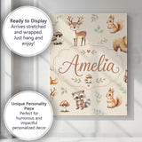 Personalised Name Woodland Deer Bear Fox Custom  Unique Gift Idea Elegant Feature Canvas Wall Art Print Decor Picture Ready to Hang