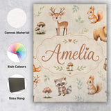 Personalised Name Woodland Deer Bear Fox Custom  Unique Gift Idea Elegant Feature Canvas Wall Art Print Decor Picture Ready to Hang