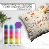 Custom Name Woodland Deer Fox Owl Raccoon Leaves Mushrooms Cream Square Filled Cushion Throw Pillow Sofa Bed Home Decor Zip Washable UK Made