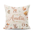 Custom Name Woodland Deer Bear Fox Owl Raccoon Leaves Light Grey Square Filled Cushion Throw Pillow Sofa Bed Home Decor Zip Washable UK Made