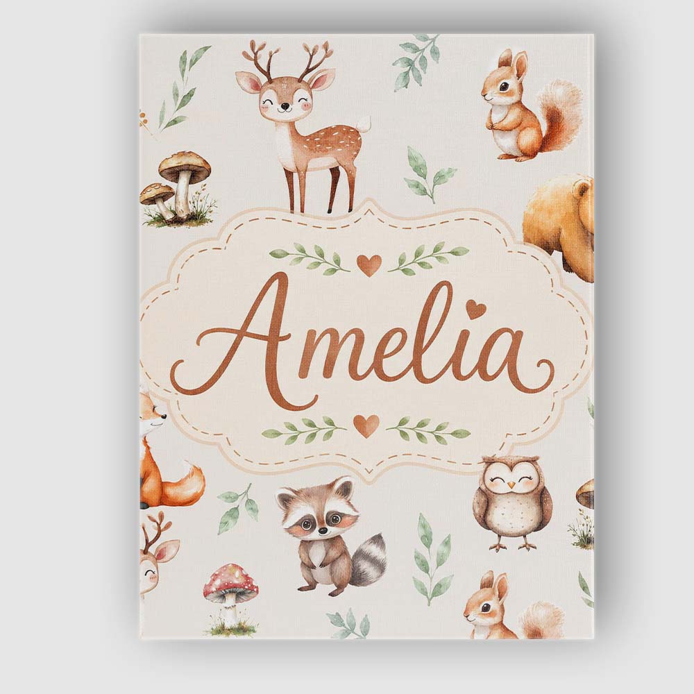 Personalised Name Woodland Deer Bear Fox Custom  Unique Gift Idea Elegant Feature Canvas Wall Art Print Decor Picture Ready to Hang