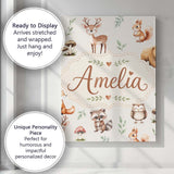 Personalised Name Woodland Deer Bear Fox Custom  Unique Gift Idea Elegant Feature Canvas Wall Art Print Decor Picture Ready to Hang