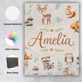 Personalised Name Woodland Deer Bear Fox Custom  Unique Gift Idea Elegant Feature Canvas Wall Art Print Decor Picture Ready to Hang