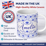 Personalized Custom Name Artistic Lavender Floral Pattern with Muted Tones and Fine Detail 11oz Ceramic Coffee Tea Mug White Large Handle